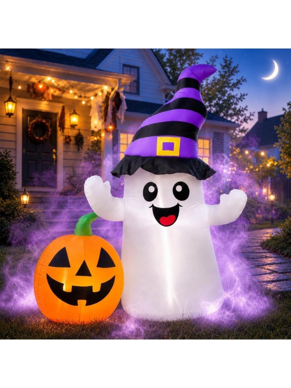 🎃5.5FT Halloween Inflatable Ghost with Pumpkin Built-in LED Outdoor Decoration